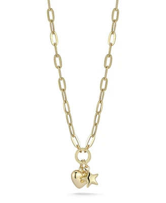 Rachel Zoe 14K Gold Star Heart Charm Necklace with Paperclip Chain