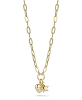 Rachel Zoe 14K Gold Star Heart Charm Necklace with Paperclip Chain