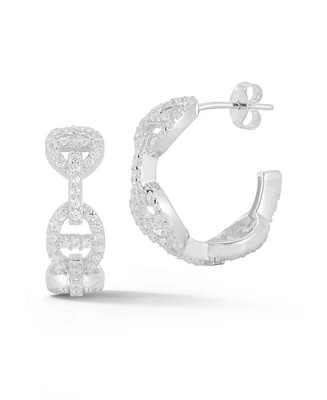 Rachel Zoe Sterling Silver Pave Mariner Link Hoop Earrings