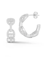 Rachel Zoe Sterling Silver Pave Mariner Link Hoop Earrings
