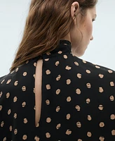 Mango Women's Draped Collar Polka Dot Blouse Top