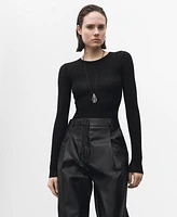 Mango Women's Long Sleeve Wool Blend Top