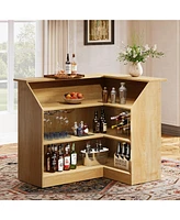Tribesigns Bar Cabinet, L-Shaped Home Bar Table with Stemware Racks, 4-Tier Corner Bar Unit Liquor Wine Bar Table Reception Desk for Home Pub