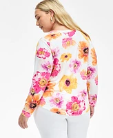 INC Plus Printed Split-Neck Top, Exclusively at Macy's