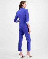 Tahari Asl Womens Roll Tab Jacket Printed Tank Top Ankle Pants