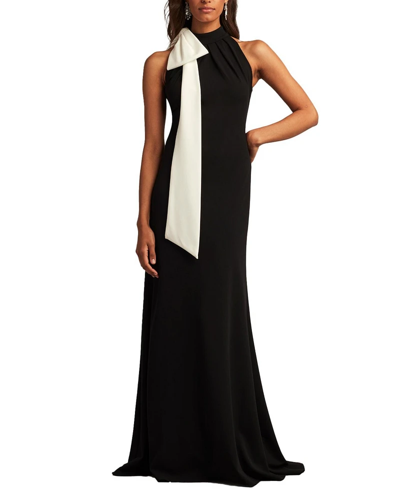 Tadashi Shoji Sims Shoulder Bow Halter Gown