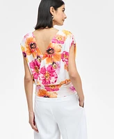 I.n.c. International Concepts Women's Floral-Print Ruched Top, Exclusively at Macy's