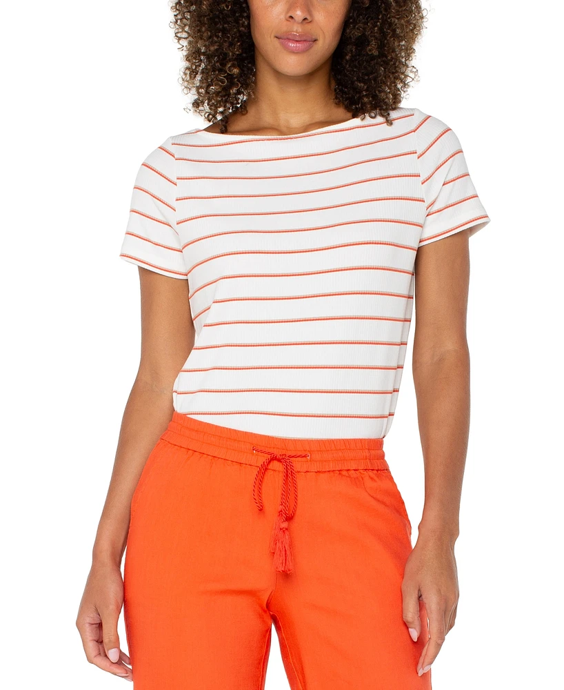 Liverpool Los Angeles Petite Short-Sleeve Boat-Neck Knit Top