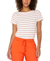 Liverpool Los Angeles Petite Short-Sleeve Boat-Neck Knit Top