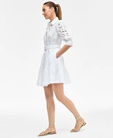 I.n.c. International Concepts Women's Eyelet Cotton Belted Mini Dress, Exclusively at Macy's