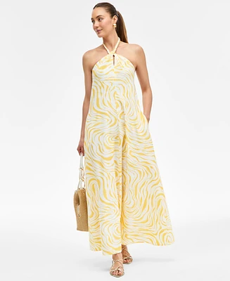 I.n.c. International Concepts Women's Linen-Blend Halter Midi Dress, Exclusively at Macy's