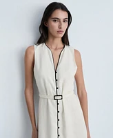 Mango Women's Contrasting Trim Linen Dress