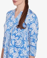 Ruby Rd. Petite Jacobean Paisley Puff Print V-Neck Top