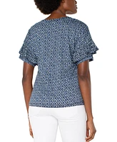 Liverpool Los Angeles Petite Ruffled-Sleeve Knit Top