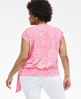 I.n.c. International Concepts Plus Printed Side-Tie Cap-Sleeve Surplice Top, Exclusively at Macy's