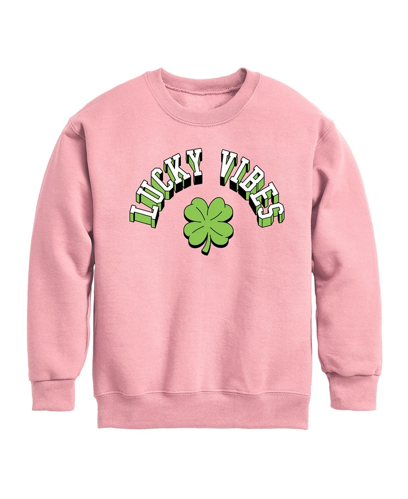 Hybrid Apparel Big Girls Lucky Vibes Graphic Crew Fleece T-Shirt