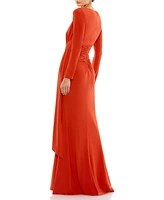 Women's Ruched Long Sleeve Boat Neck Gown