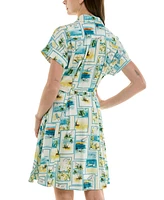 Taylor Petite Printed Short-Sleeve Belted Shirtdress