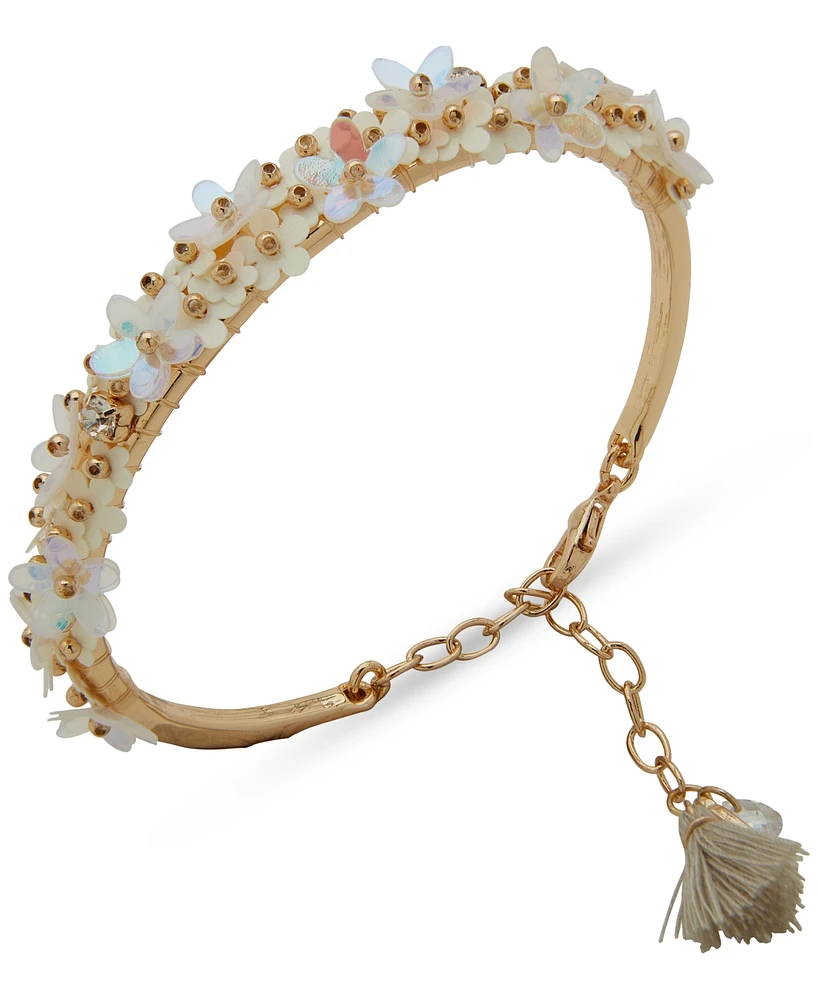 lonna & lilly Gold-Tone Crystal & Flower Cluster Cuff Bracelet