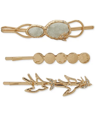 lonna & lilly 3-Pc. Gold-Tone Pave Bird & Drusy Stone Bobby Pin Set