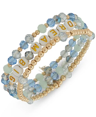 lonna & lilly Gold-Tone 3-Pc. Inspirational Words Set Bead Stretch Bracelet