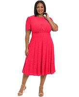 London Times Plus Eyelet Jersey Short-Sleeve Midi Dress
