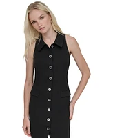 Dkny Petite Collared Sleeveless Scuba Crepe Shirtdress