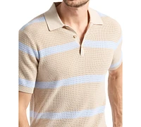 Men's Winder Short Sleeve Textured Striped Polo Sweater