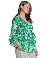 Jones New York Women's Printed Flared-Sleeve Blouse
