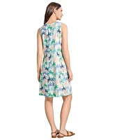 Jones New York Women's Palm-Print Linen-Blend Trapeze Mini Dress