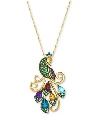 Le Vian Multi-Gemstone (3-1/5 ct. t.w.) & Chocolate Diamond (1/4 ct. t.w.) Peacock 20" Pendant Necklace in 14k Gold