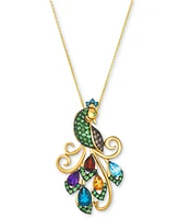 Le Vian Multi-Gemstone (3-1/5 ct. t.w.) & Chocolate Diamond (1/4 ct. t.w.) Peacock 20" Pendant Necklace in 14k Gold