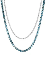 London Blue Topaz (32-5/8 ct. t.w.) & White Topaz (9-7/8 ct. t.w.) 16" Layered Tennis Necklace in Sterling Silver