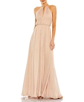 Women's Chain Trim Keyhole Halter Neck A Line Gown