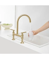 Modern Double Handle 2-Holes Deck Mount Bridge Kitchen Faucet with 360 Swivel Spout Sink Faucet