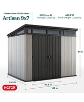 Keter Artisan 9x7 Foot Large Outdoor Shed with Floor with Modern Design, Grey