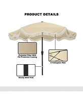 9 ft. Unique Design Crank Outdoor Market Umbrella Beige with Full Fiberglass Rib and Base