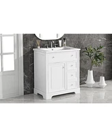 30" White Bathroom Vanity Cabinet with Sink Top and Storage