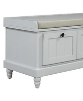 Classic Storage Bench with Cushioned Seat and Three Drawers for Entryway and Living Room (Light Gray)