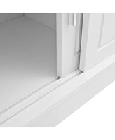 Space-Saving Hall Tree: Sliding Doors, Silvery Hooks, Mudroom Bench, Shoe Storage, Cushion