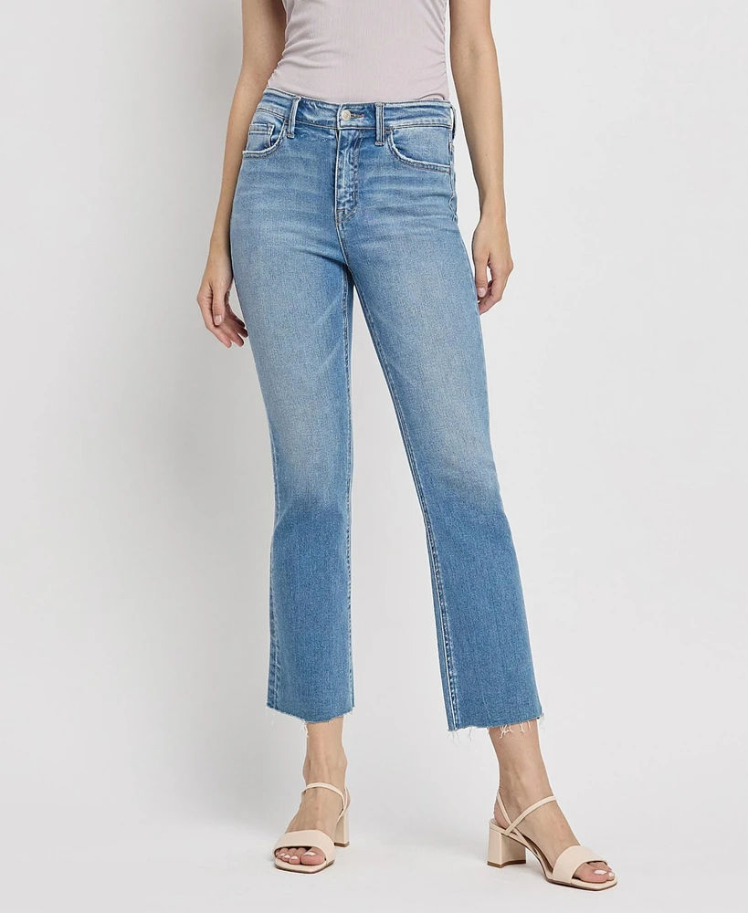 Vervet Women's High Rise Raw Hem Crop Flare Jeans