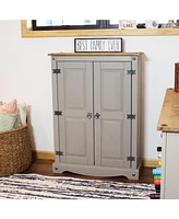 43-Inch H 2-Door, 2-Shelf Solid Pine Kitchen Pantry Cabinet - Zinc Alloy Hinges and Door Pulls - Gray
