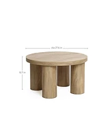 LuxenHome Oak Finish Manufactured Wood Round Coffee Table with 4 Pillar Legs