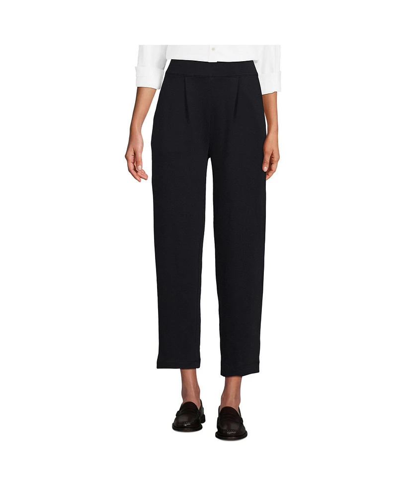 Lands' End Women's Knit High Rise Pleated Straight Leg Crop Pants