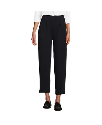 Lands' End Women's Sport Knit High Rise Pleated Straight Leg Crop Pants