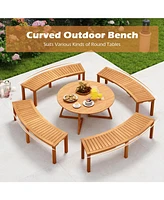 Outdoor Curved Acacia Wood Fire Pit Bench with Slatted Seat-1 Piece