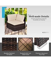 Gymax Set of 6 Rattan Furniture Set Patio Cushioned Sofa Coffee Table