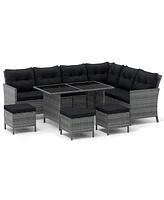 Gymax Set of 7 Dining Furniture Set Pe Rattan Sectional Sofa Set Patio