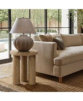 LuxenHome Oak Finish Manufactured Wood Round Side Table with 3 Pillar Legs