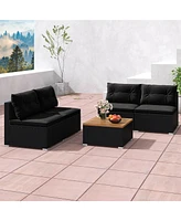 Gymax 5 Piece Outdoor Furniture Set w/ Seat & Back Cushions Acacia Wood Tabletop